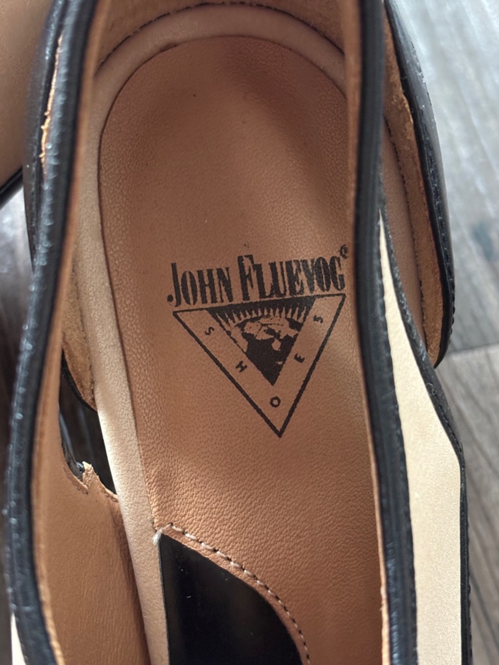 John Fluevog Black and Cream T‑Strap Mary Jane Heels with Bow - Picture 5 of 6